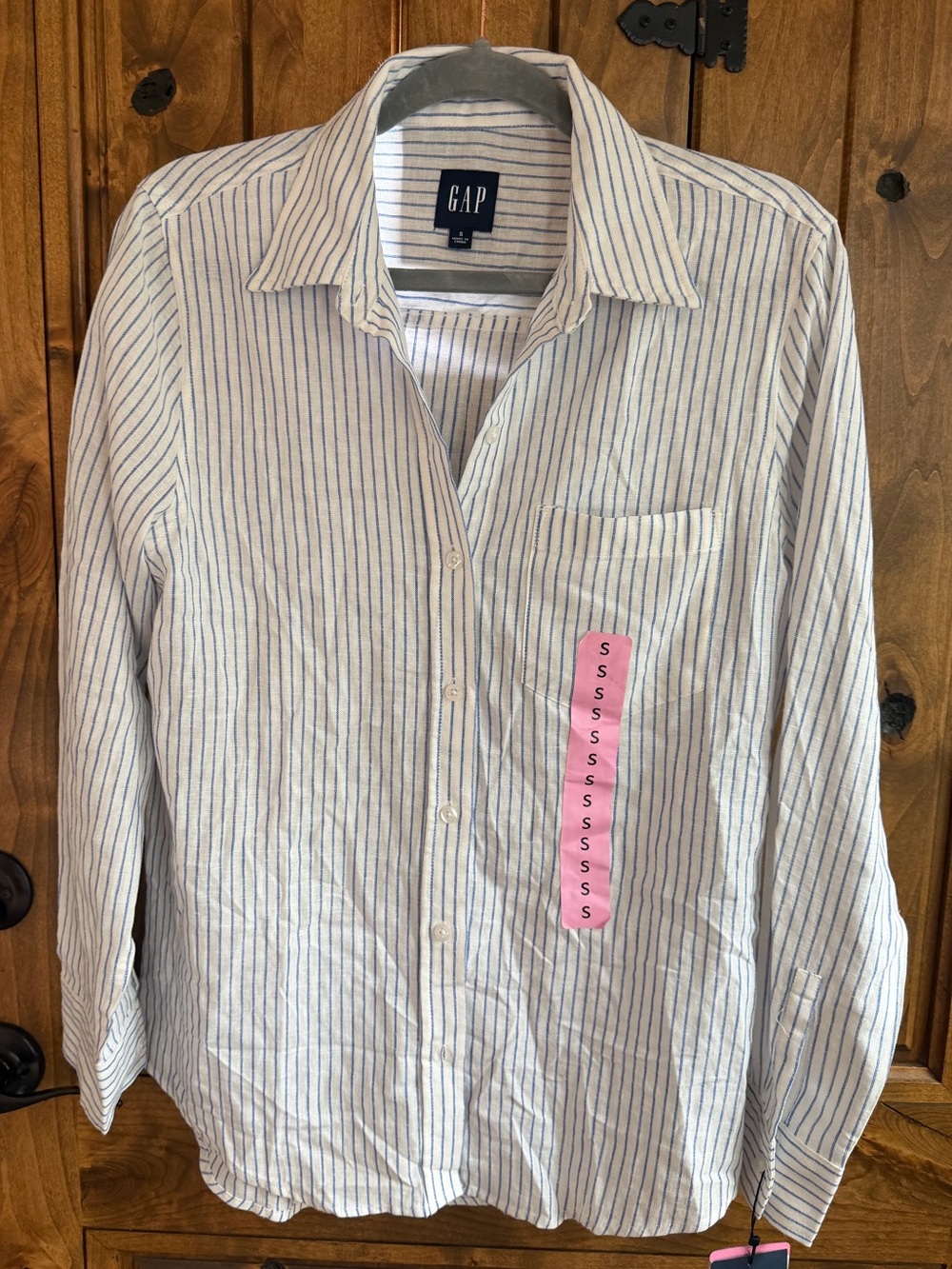 GAP White Shirt linen blend with Thin Blue Stripes xl